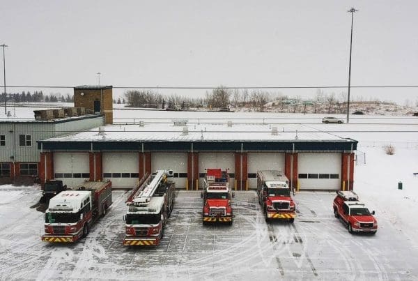 Firehall with trucks