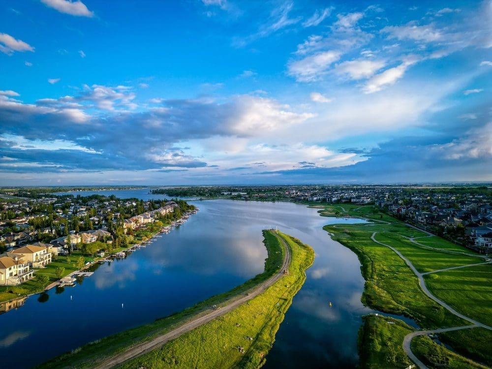 A,Bird's,Eye,View,Of,Chestermere,Lake,In,Alberta,,Canada