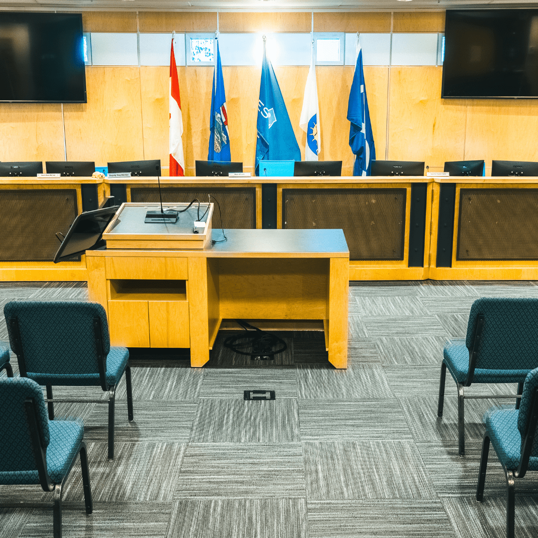 A podium in Council chambers